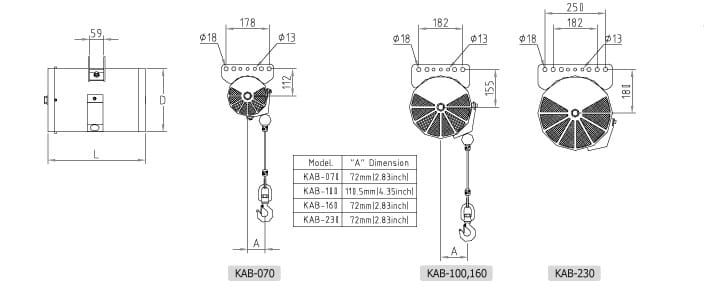 韓國KAB型氣動(dòng)平衡器尺寸圖