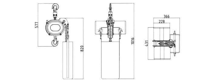 CH-1000舞臺環(huán)鏈電動(dòng)葫蘆尺寸圖
